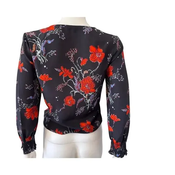 New MADEWELL Women's Loose Bouquet Night Vision Smocked Sleeve Wrap Top Size XS - Picture 6 of 8